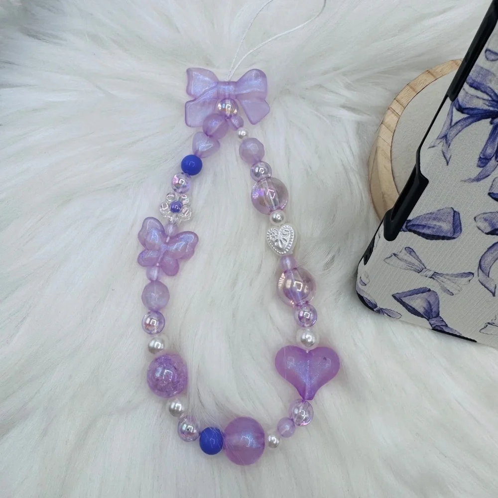 Chic Purple Bow iPhone 17 Pro Case with Phone Bow Beaded lanyard